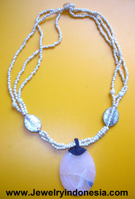 Recycled Glass Beads Necklaces With Shells