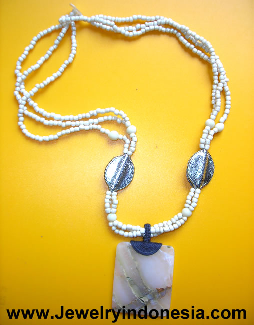 Recycled Glass Beads And Shells Necklaces