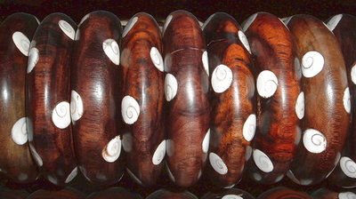 Wooden Bangle with Sea Shells Shiva Eye Bali Indonesia