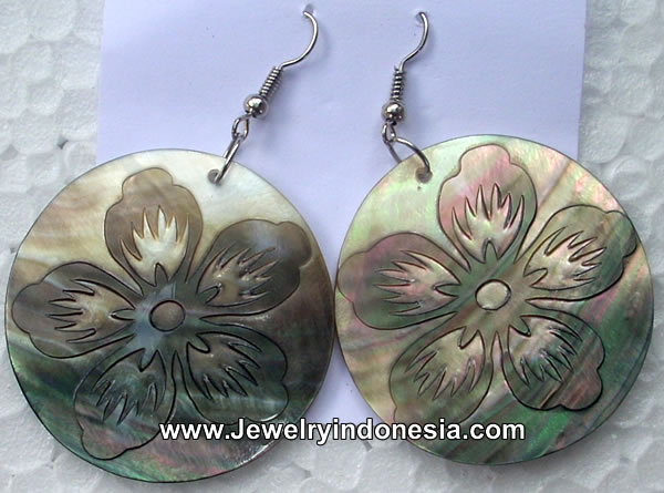 Carved Pearl Shell Earrings Bali Indonesia