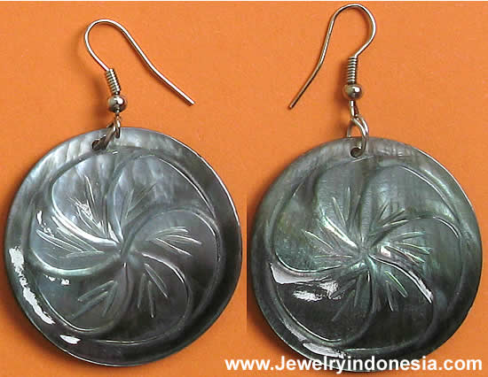 Carved Pearl Shell Earrings Jewelry from Bali Indonesia