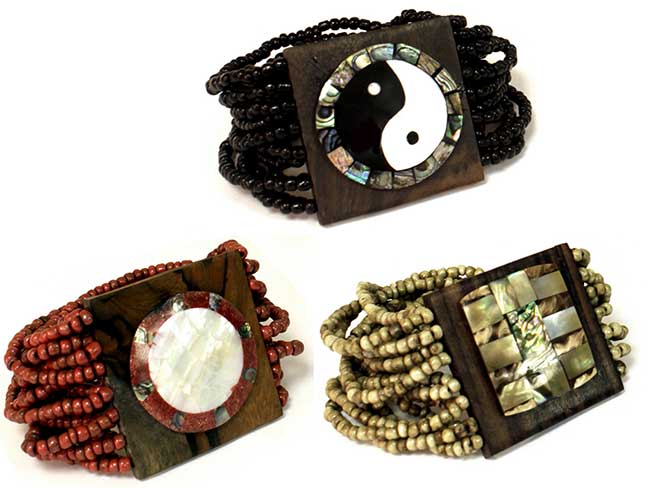 Wooden Beads Bracelets Resin Sea Shell Pendants Bali Indonesia