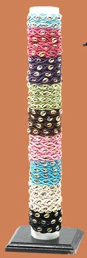 JiBRP35-6 Cotton Friendship bracelets with shell from Bali complete with wooden displays and carton paper tube.